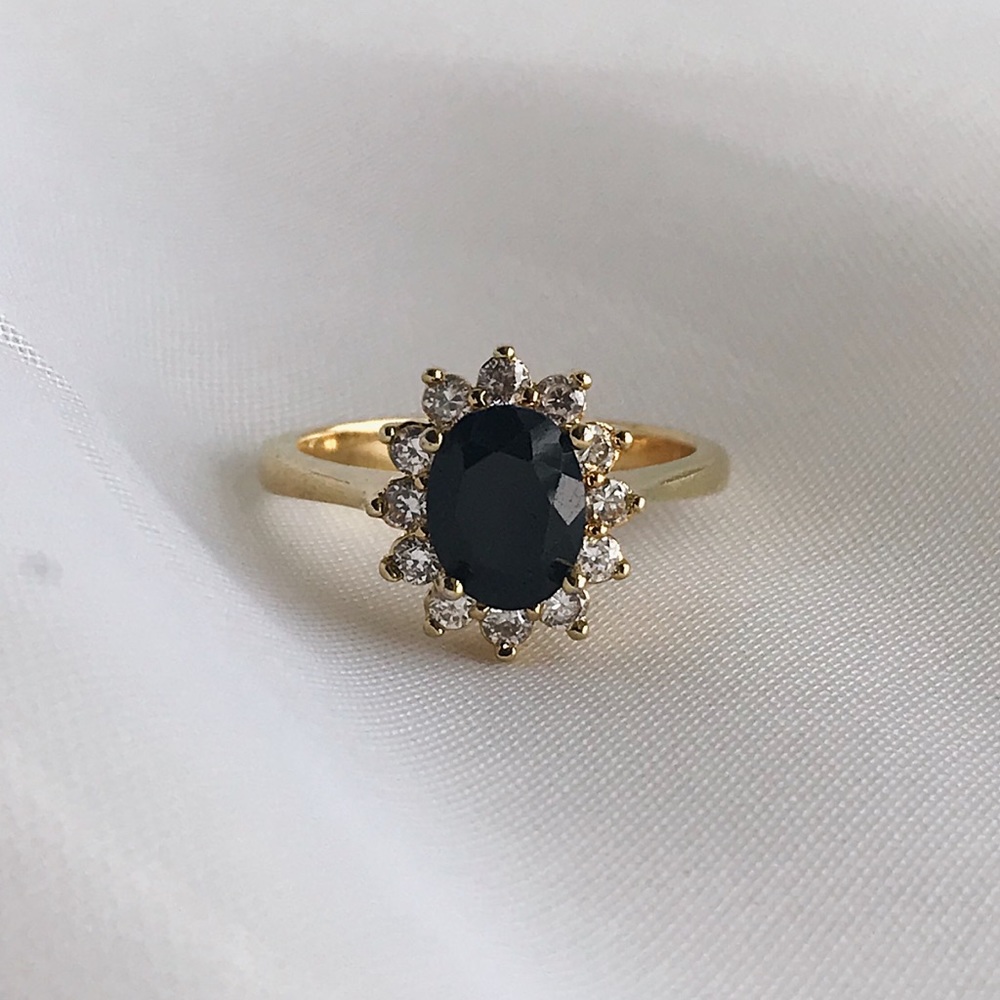 Black Stone Oval Ring with Halo Size 7 - Picture 11 of 14